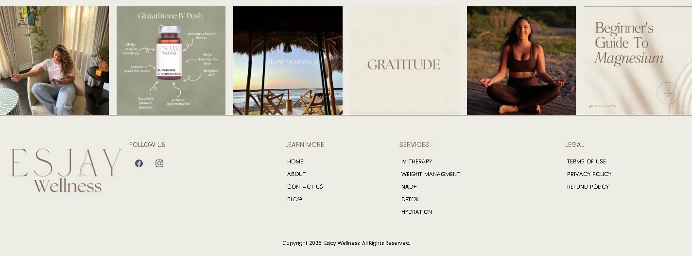 Esjay Wellness footer and blog