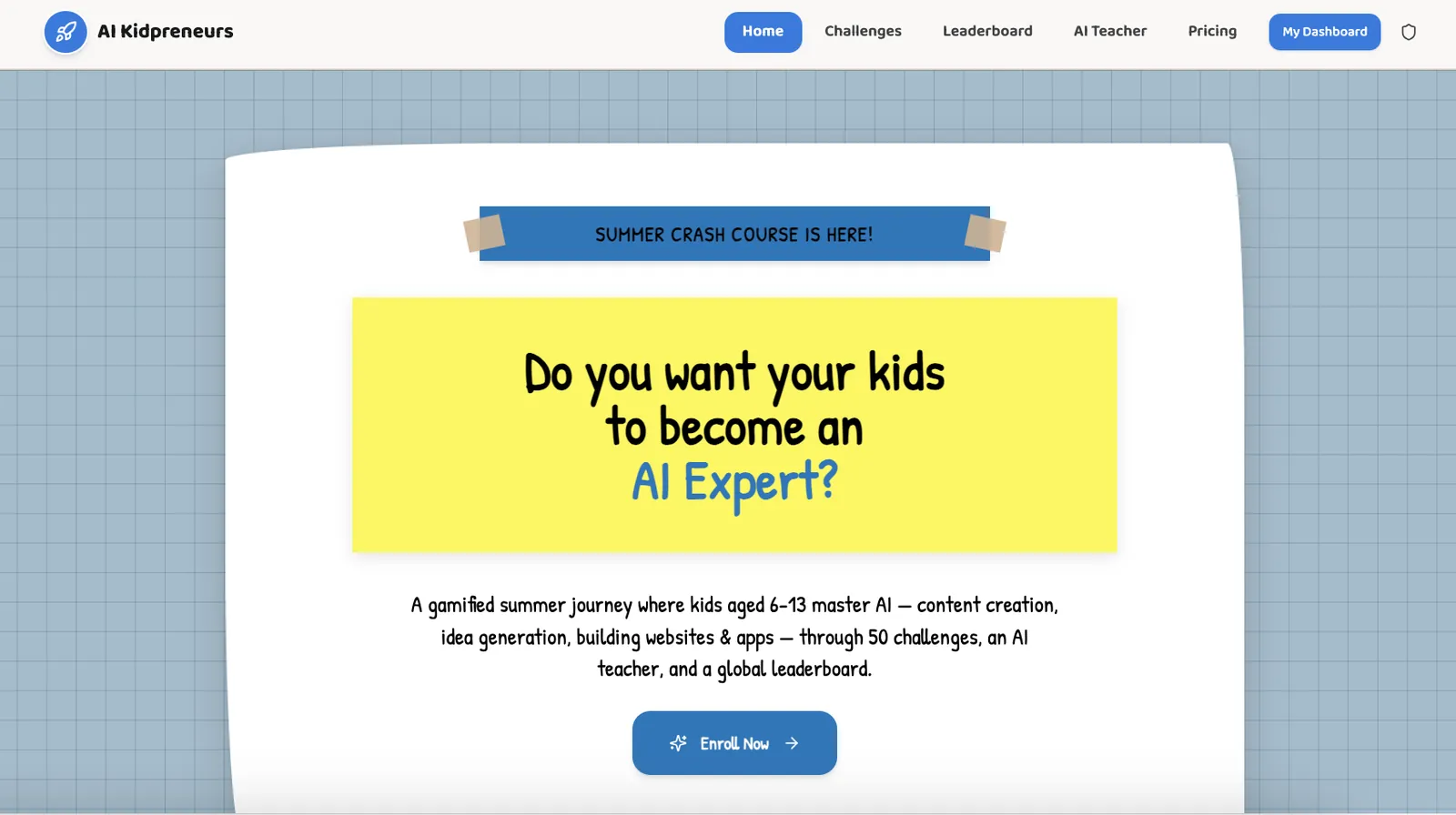 AI Kidpreneurs landing page